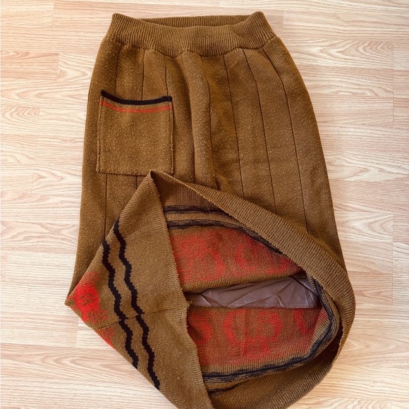 1970s vintage style retro Astrological Zodiac Cancer Crab Brown Knit Midi Skirt - Picture 7 of 8